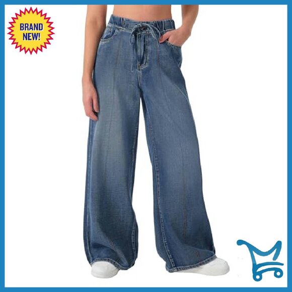 Women's Loose Fit Pull-On Jeans Elastic Waist Lyocell Non-Stretch - Picture 2 of 8